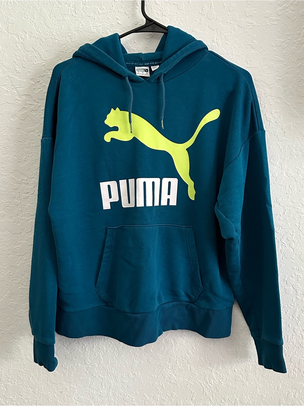Puma Teal Blue Hoodie with White and Green Logo